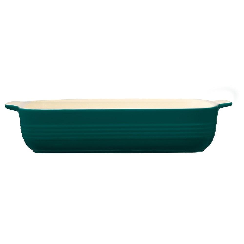Teal lasagne baking dish with handles perfect for oven use - Baccarat le connoisseur stoneware