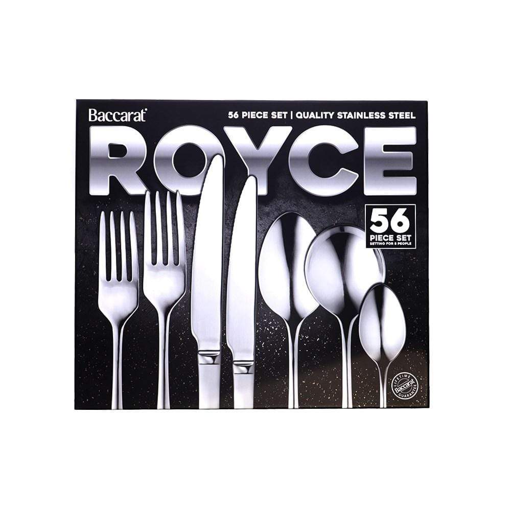 Elegant stainless steel cutlery pieces arranged with forks knives and spoons - Baccarat Royce