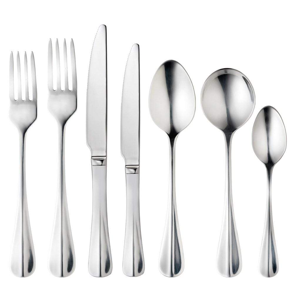 Elegant stainless steel cutlery pieces arranged with forks knives and spoons - Baccarat Royce