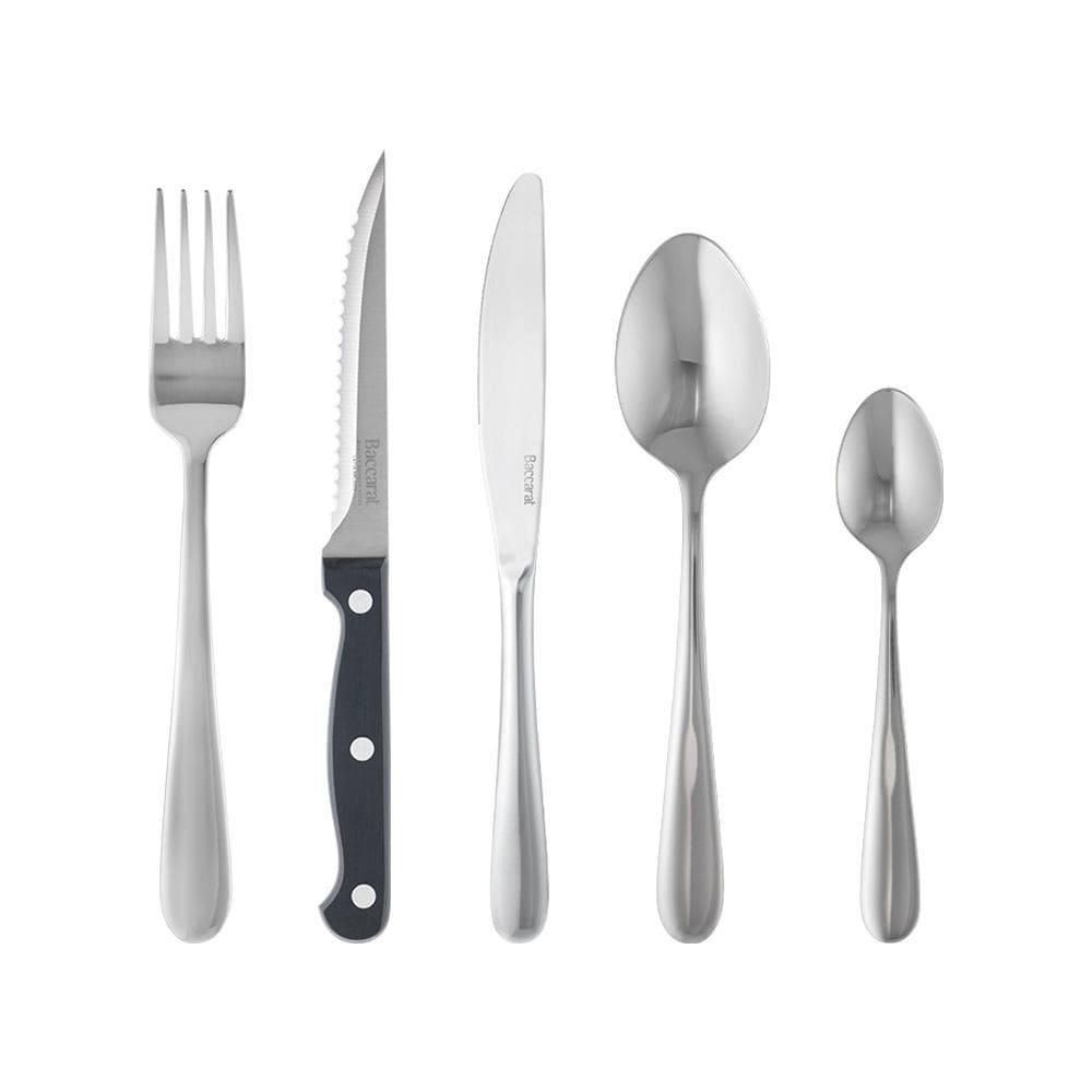 Elegant sabre Fussen 40 piece stainless cutlery set beautifully displayed on dark surface - Baccarat