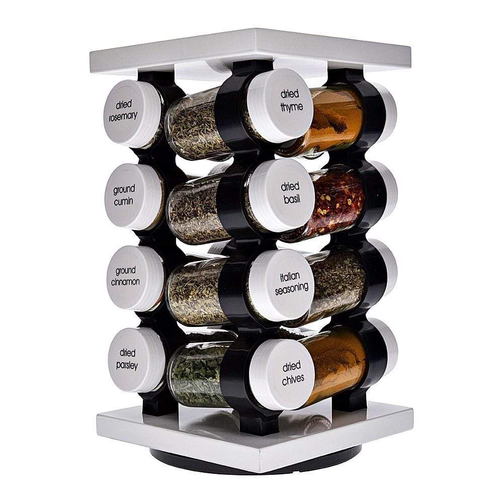 rotating spice rack with 16 jars in white ideal for kitchen organization - Baccarat spice market