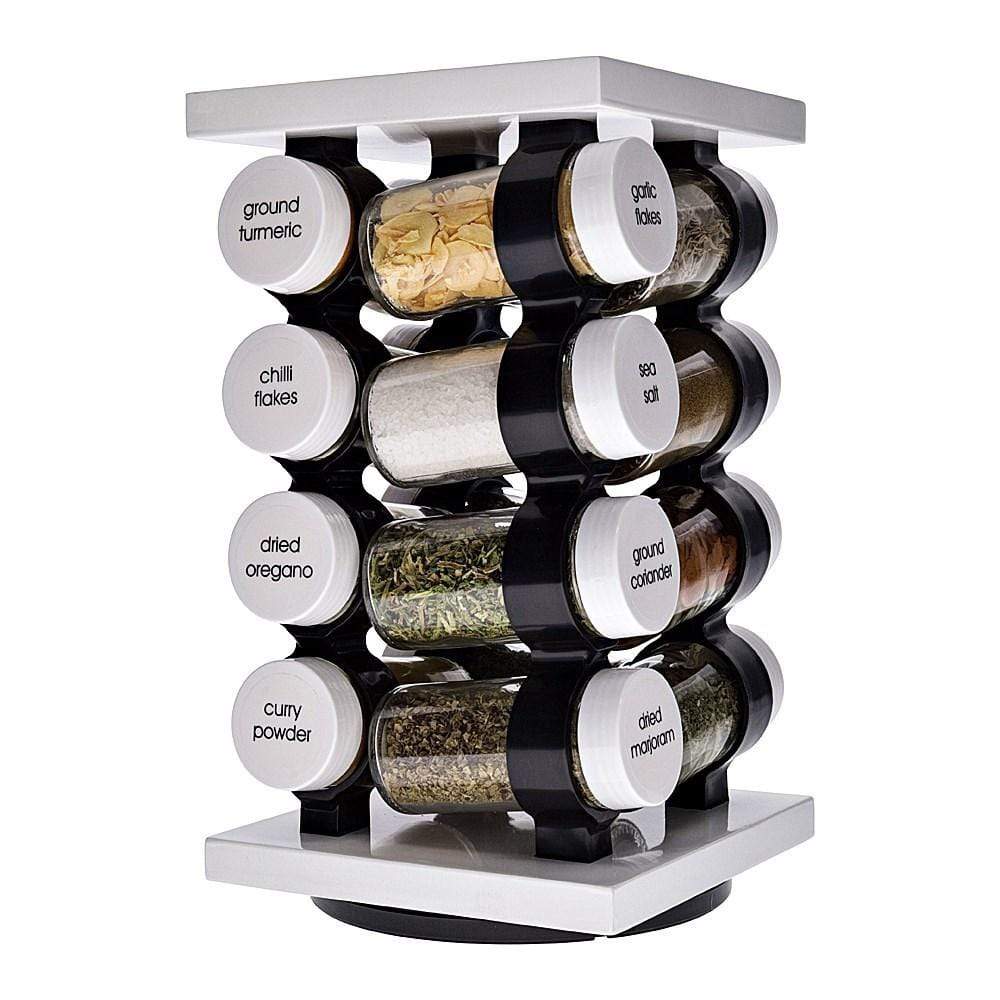 rotating spice rack with 16 jars in white ideal for kitchen organization - Baccarat spice market