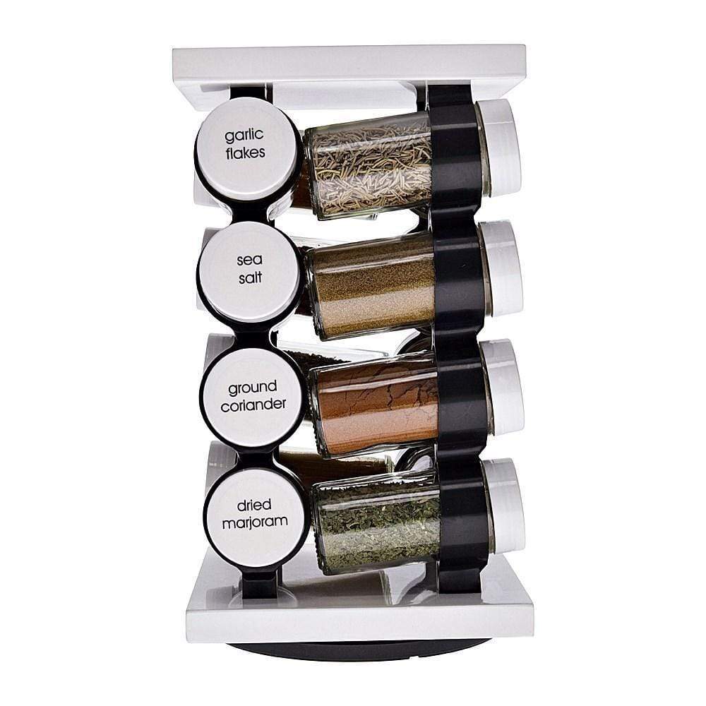 rotating spice rack with 16 jars in white ideal for kitchen organization - Baccarat spice market