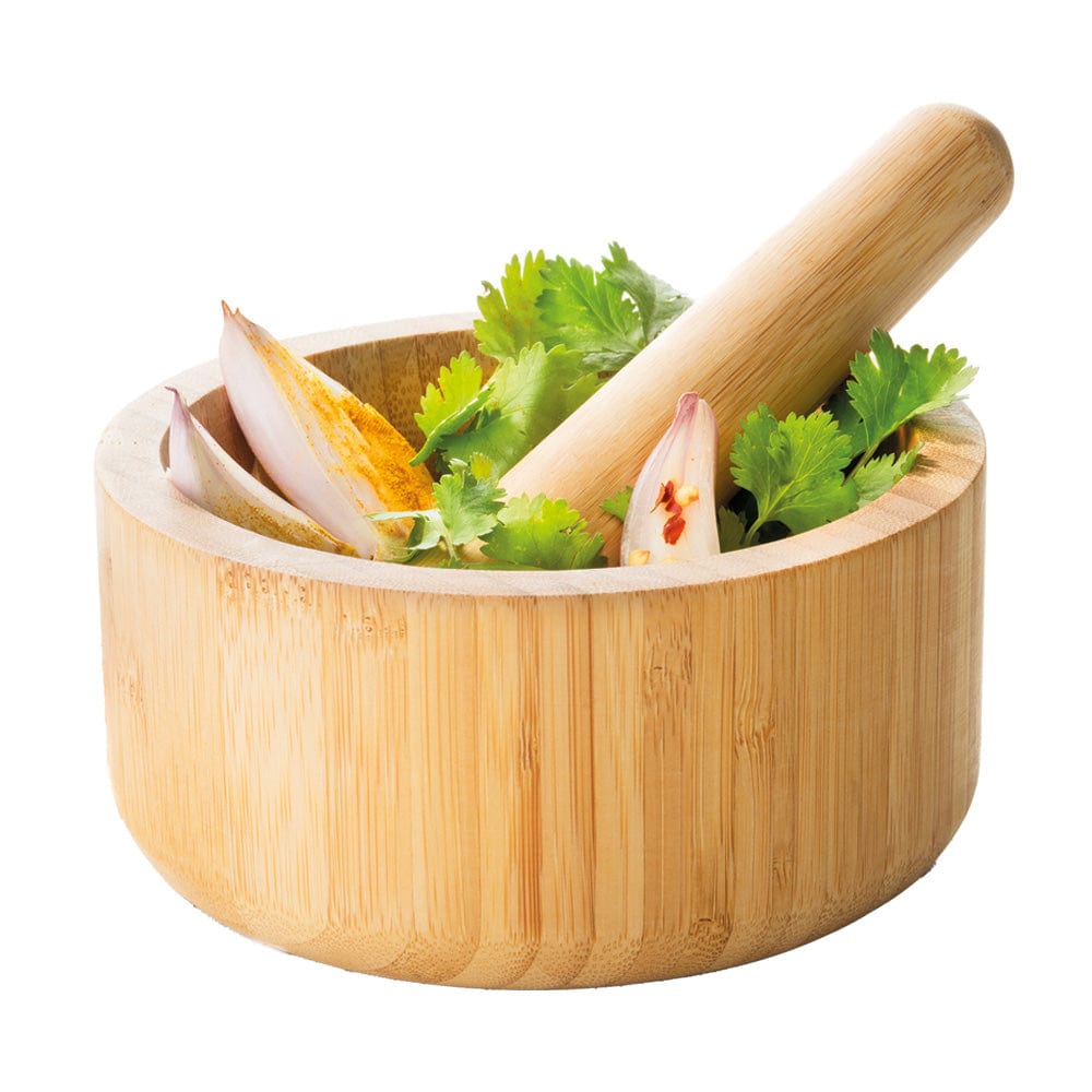 bamboo mortar and pestle set in box natural wood finish kitchen tool - Baccarat Spice Market Bosco