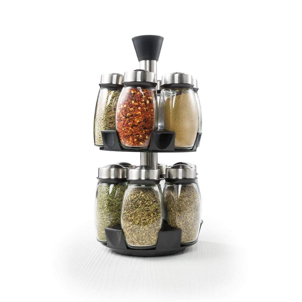 Gusto rotating spice rack with 12 glass jars elegant design black and stainless steel - Baccarat
