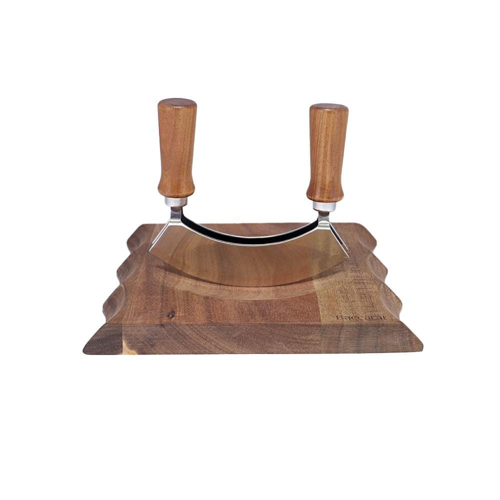 Mezzaluna rocking chopper board set with curved knife and wooden base - Baccarat Spice Market