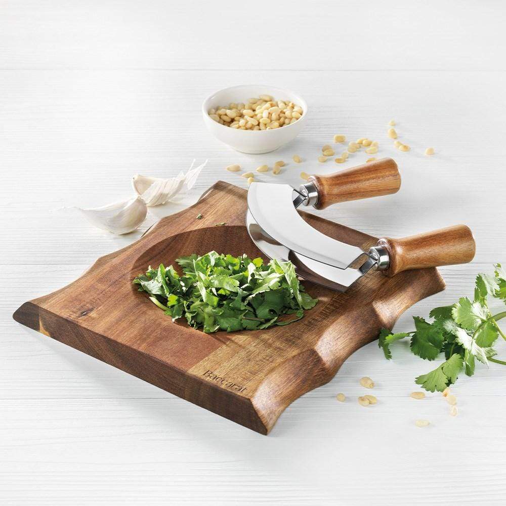 Mezzaluna rocking chopper board set with curved knife and wooden base - Baccarat Spice Market