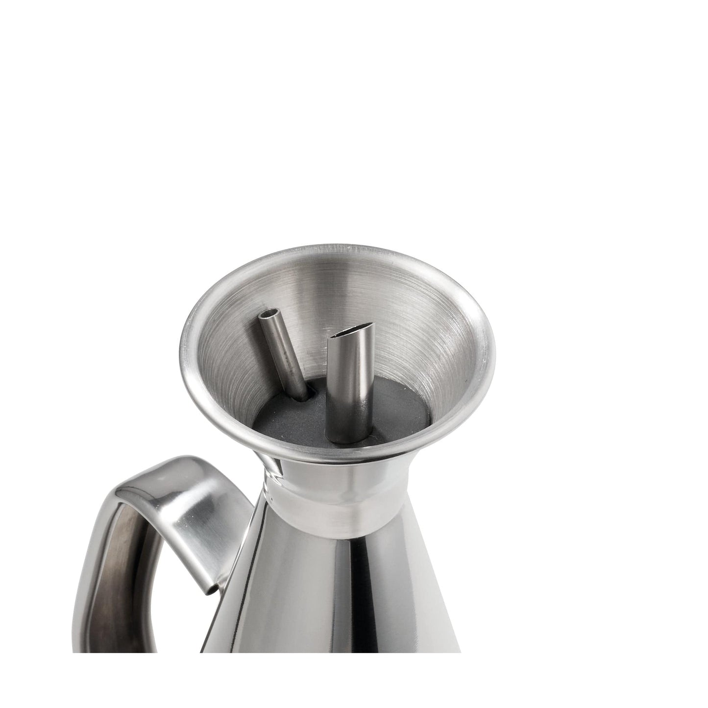 A polished stainless steel oil bottle elegantly drizzling golden olive oil - Baccarat spice market