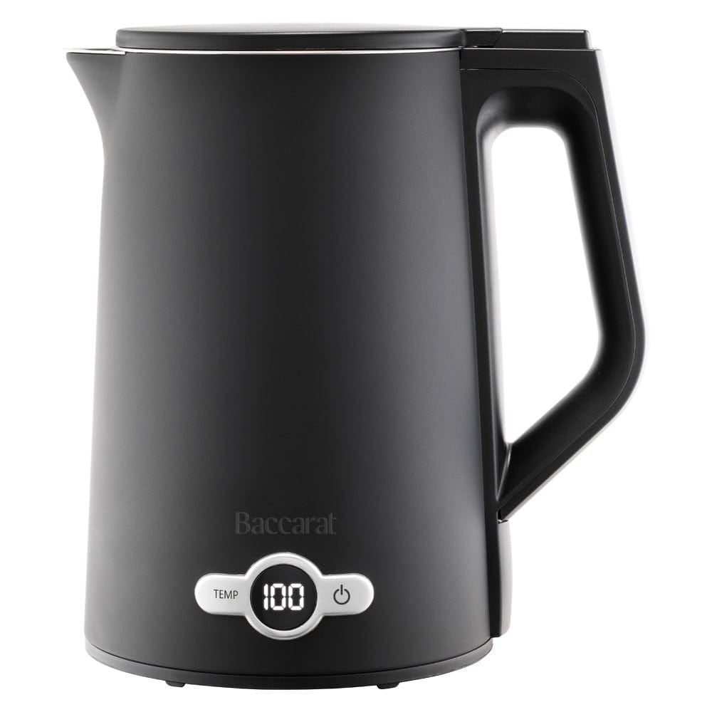 electric kettle on kitchen counter with cup saucer and plate of toast black kettle - Baccarat