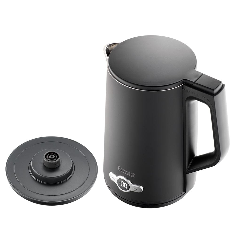 electric kettle on kitchen counter with cup saucer and plate of toast black kettle - Baccarat