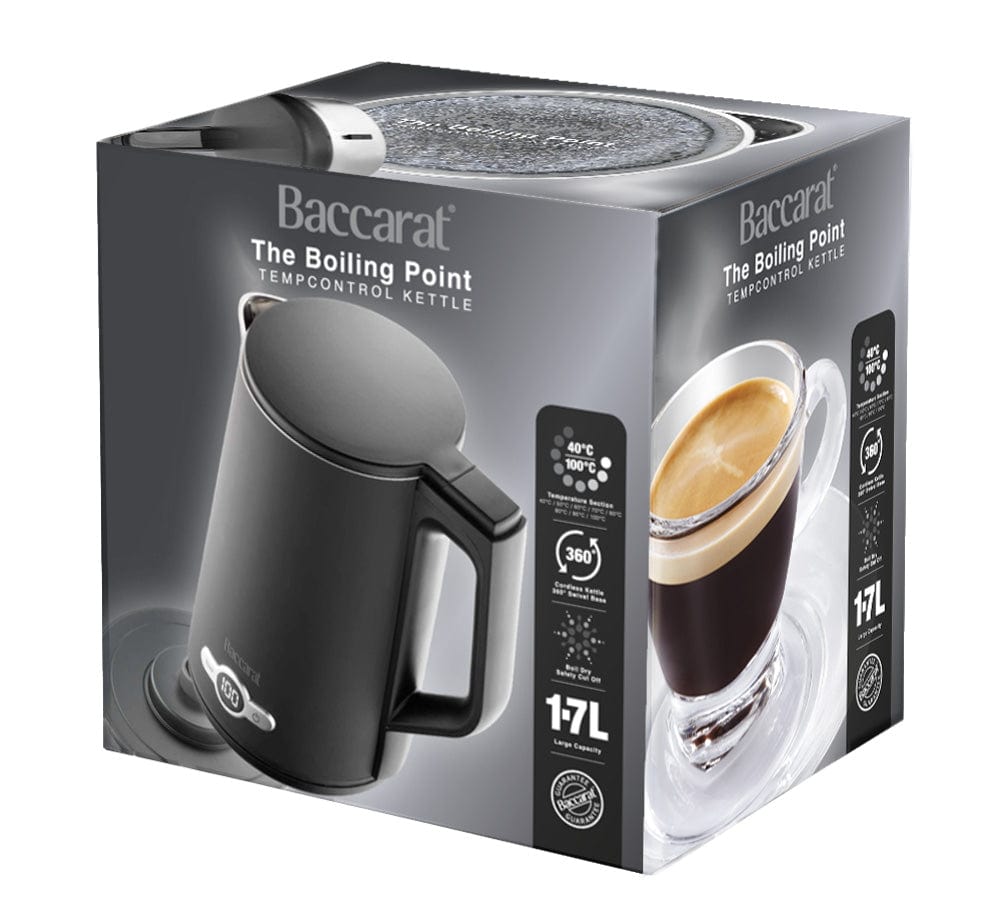electric kettle on kitchen counter with cup saucer and plate of toast black kettle - Baccarat