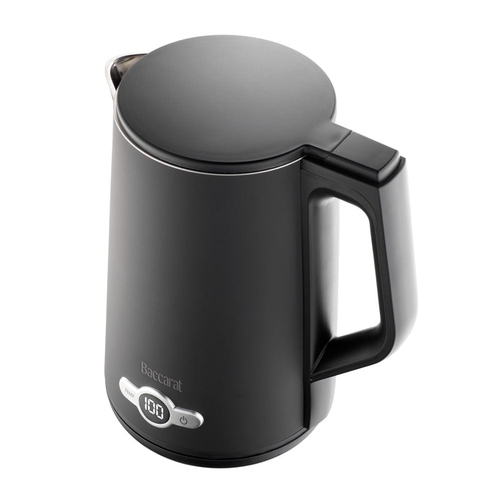 electric kettle on kitchen counter with cup saucer and plate of toast black kettle - Baccarat