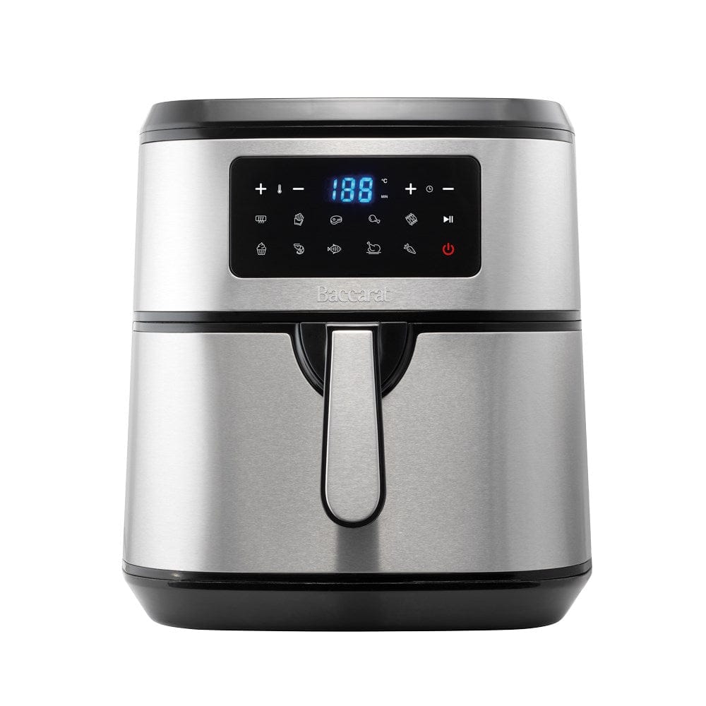 Cooked chicken in drawer of air fryer with digital display - Baccarat the healthy fry 9l air fryer