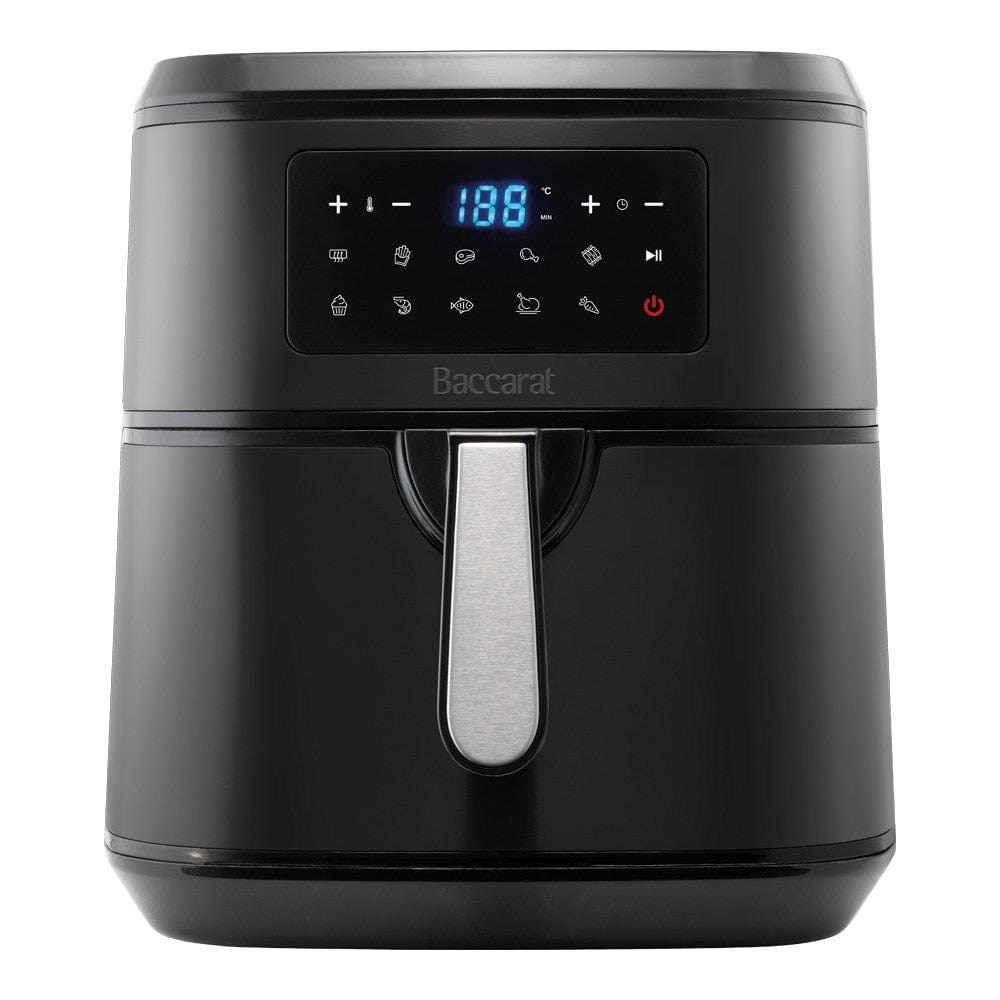 A digital air fryer with a sleek design and touchscreen display showing 180 degrees black - Baccarat