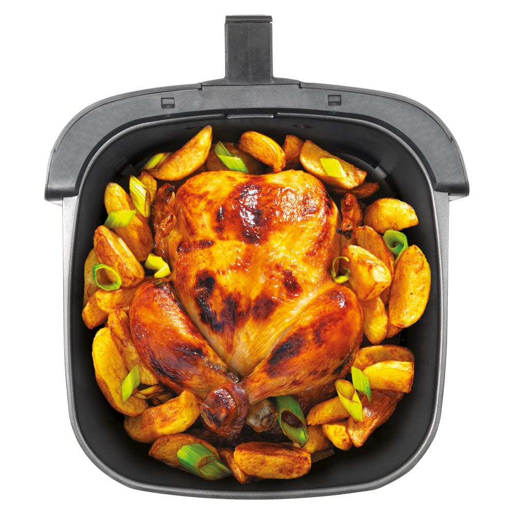 A digital air fryer with a sleek design and touchscreen display showing 180 degrees black - Baccarat