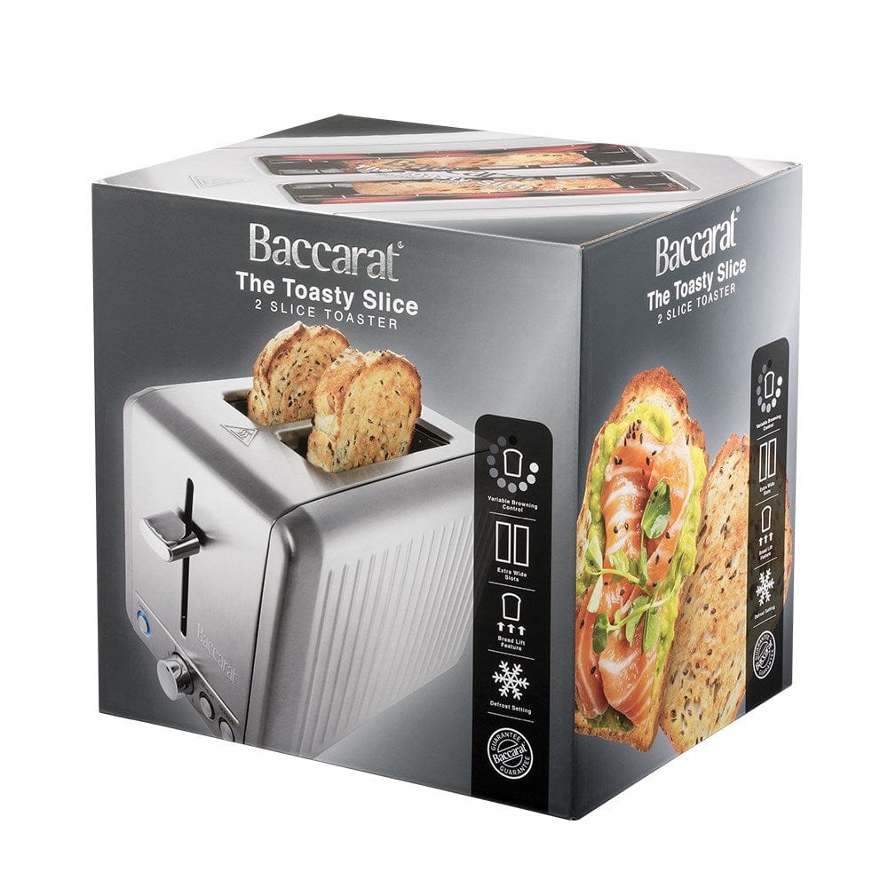 A stylish toaster with golden toast and fresh fruit in a bright kitchen silver toaster - Baccarat