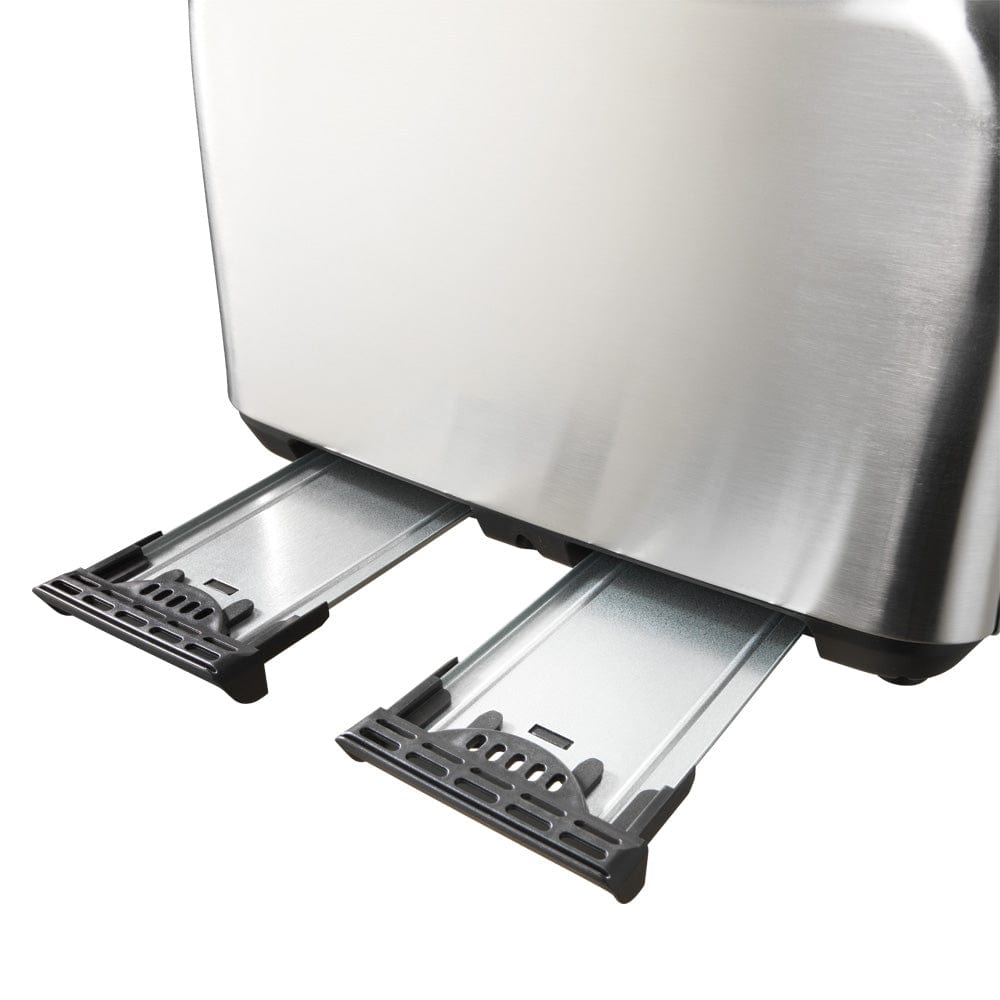 four slot toaster with toasted slices in silver finish and black buttons - Baccarat the Toasty Slice