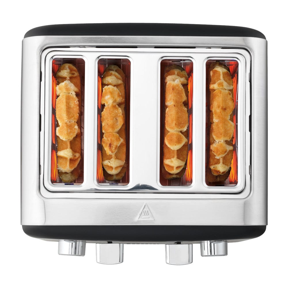 Kitchen counter with toast and a cup black four slice toaster frypan black toast frypan - Baccarat
