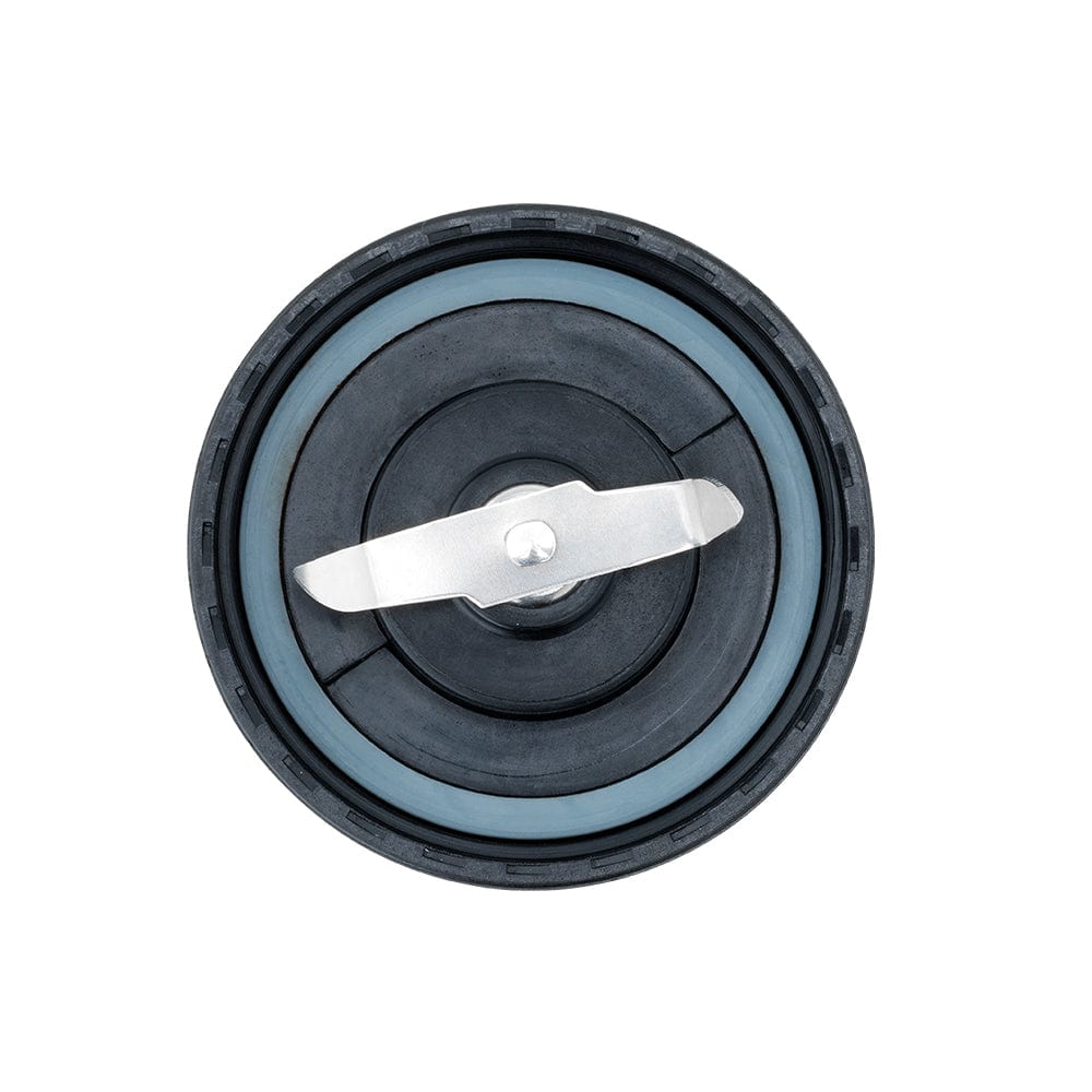 Top view of a multi-functional chopping blade assembly with silver blade and blue accents - Baccarat