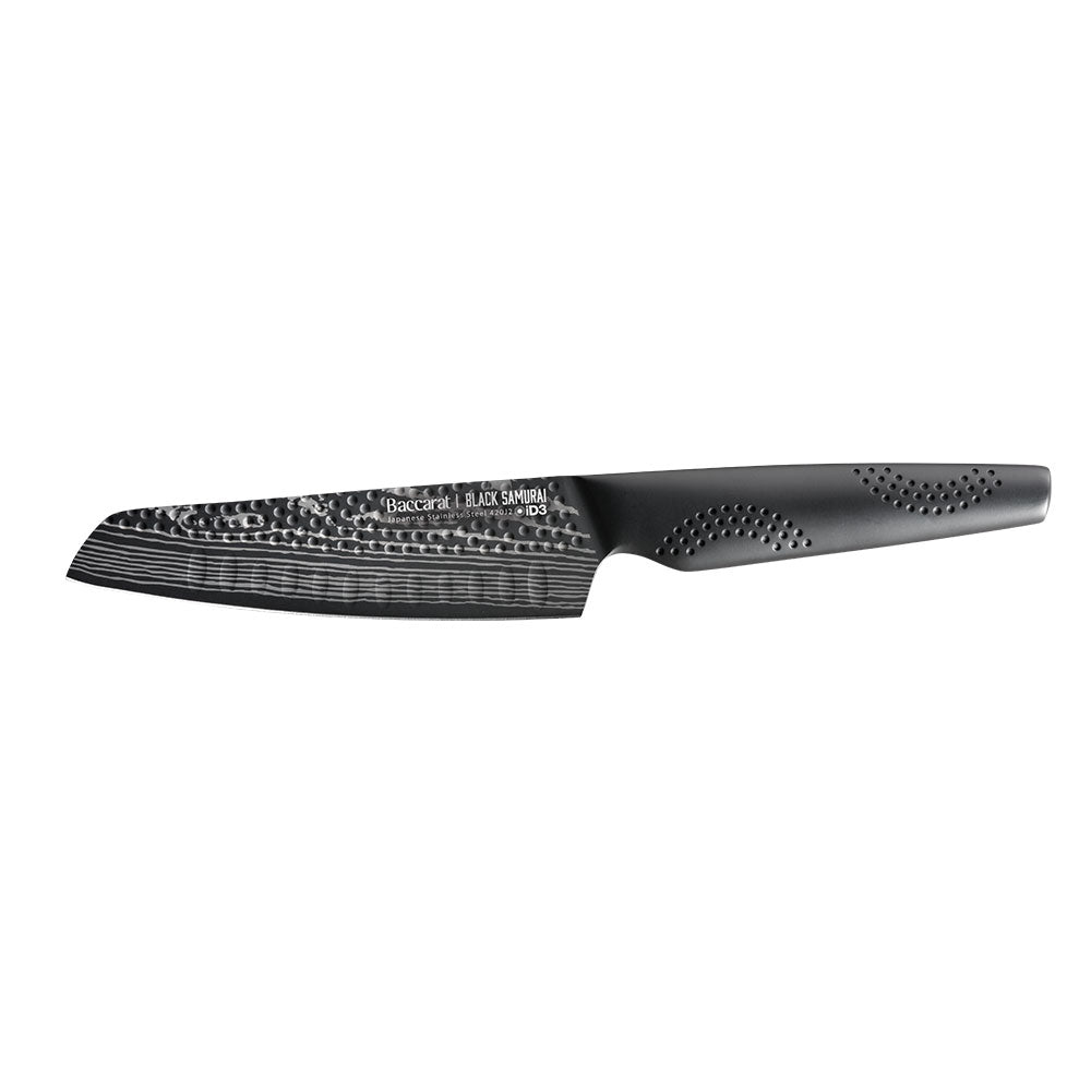 A sharp versatile santoku knife with a black handle and blade texture - Baccarat ID3 Black Samurai