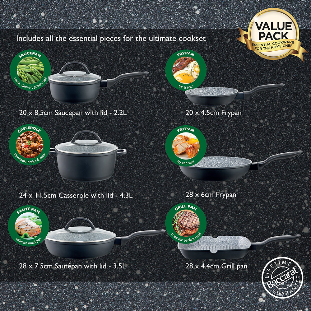Non-stick pan with induction-ready feature gray color - Baccarat Never Eva Stick 6 piece cookset