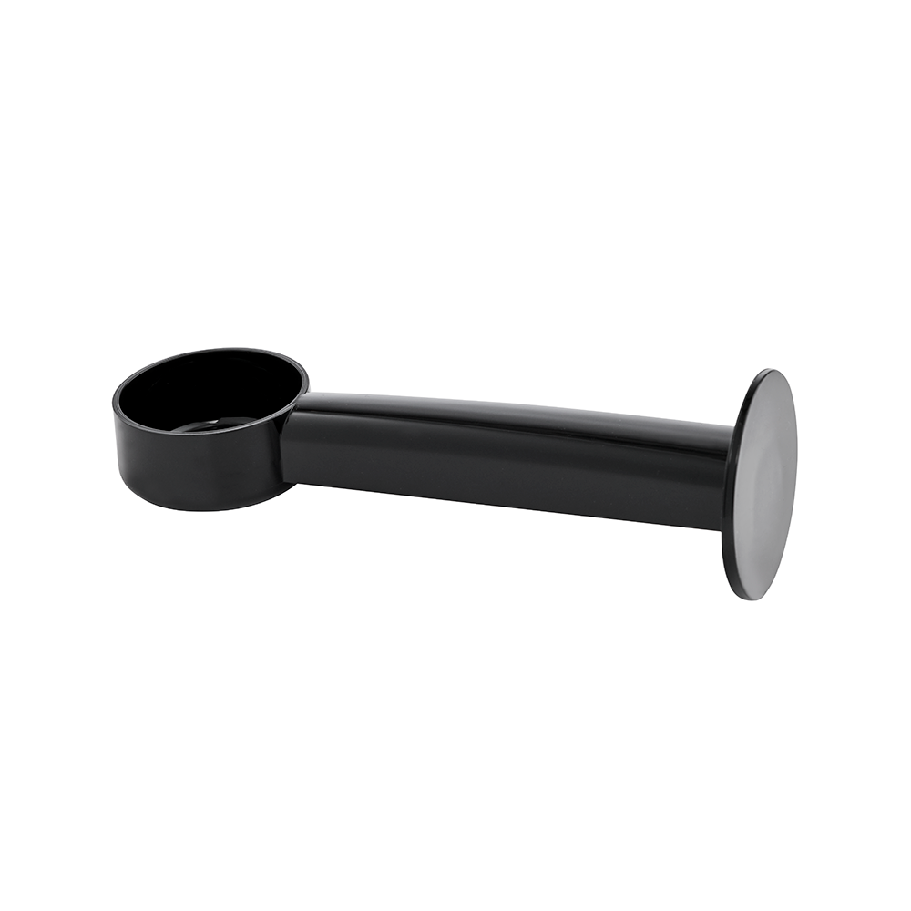 Black metal wall-mounted hook on a white background