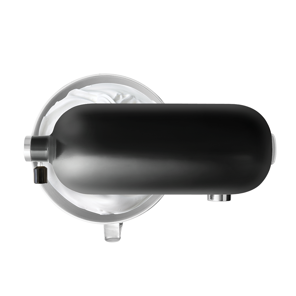 Black and silver shower handle on a white background