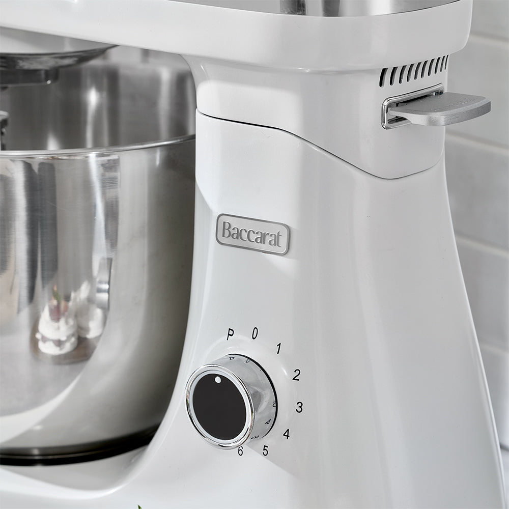 White kitchen mixer with Baccarat branding on a neutral background