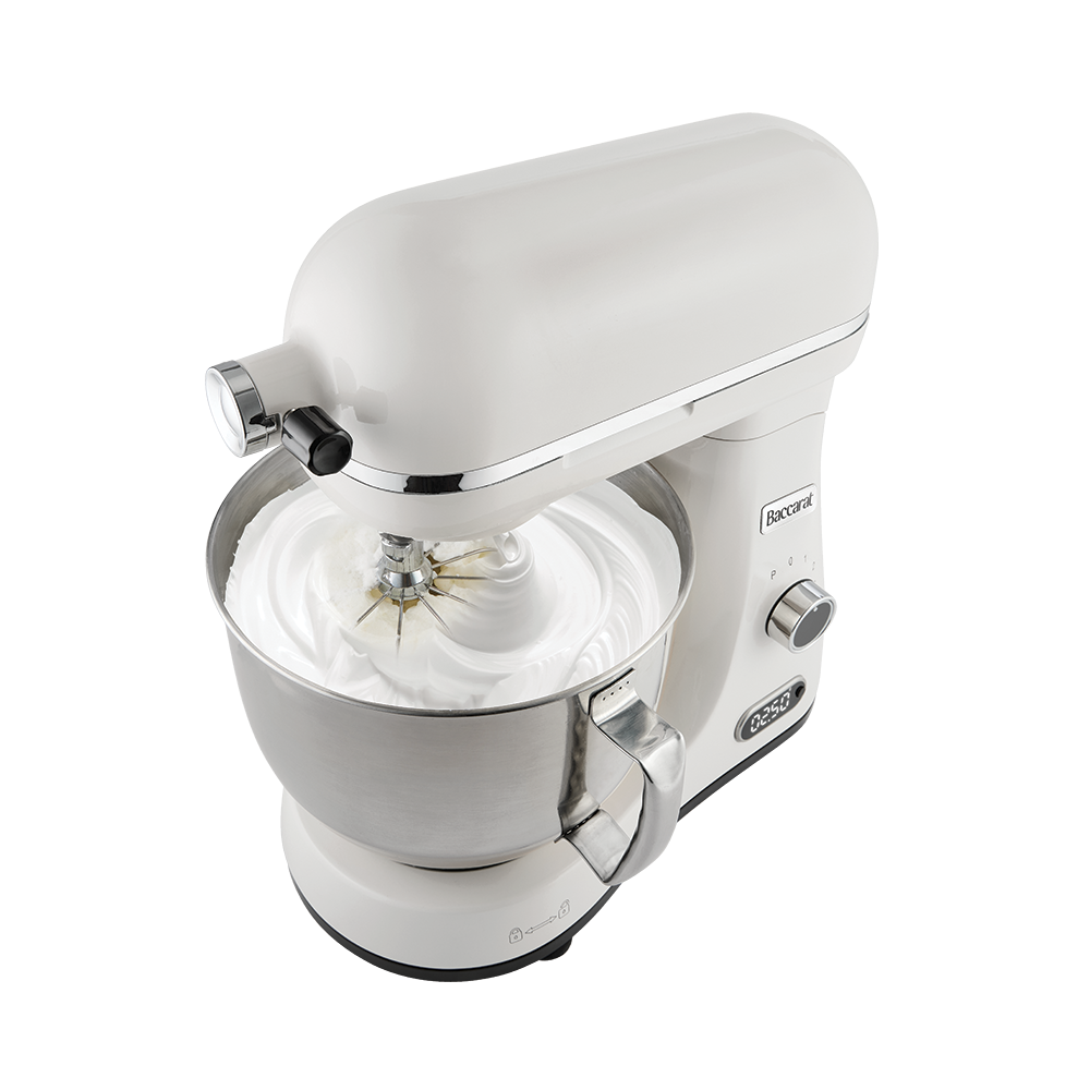 White KitchenAid stand mixer on a white background