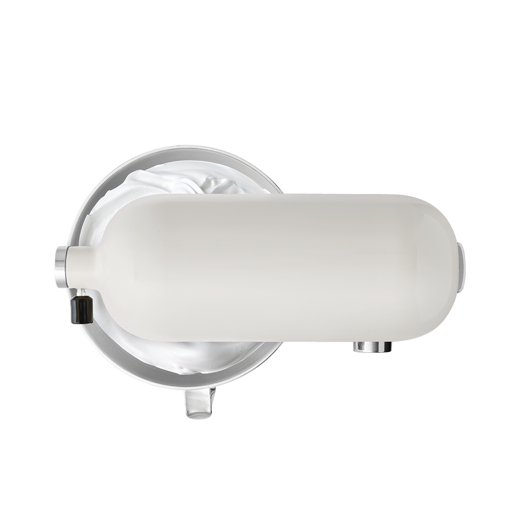 Wall-mounted light fixture with white glass shade and chrome finish on a white background