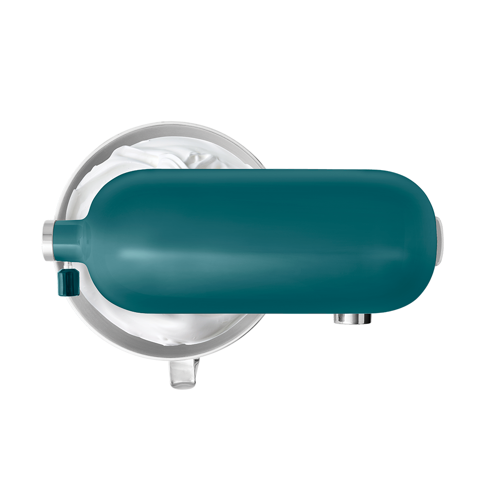 Teal shower handle on a white background