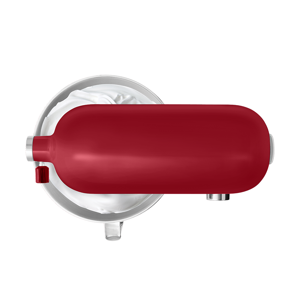 Red shower head with silver bracket on a white background