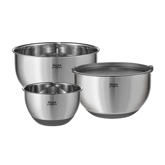 Baccarat Prepare Set of 3 Mixing Bowls on a white background.