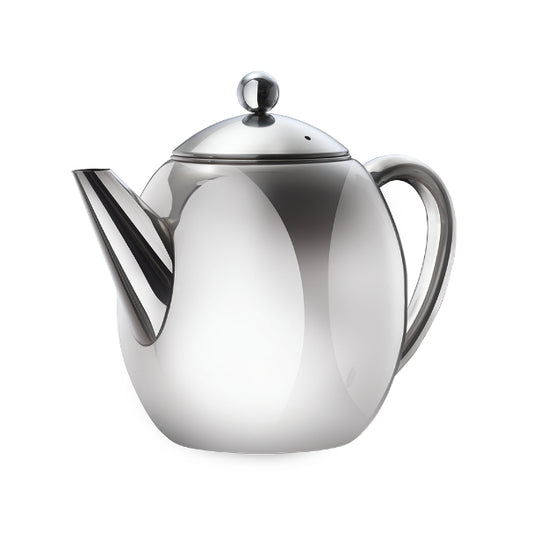 Barista stainless steel teapot with polished finish.
