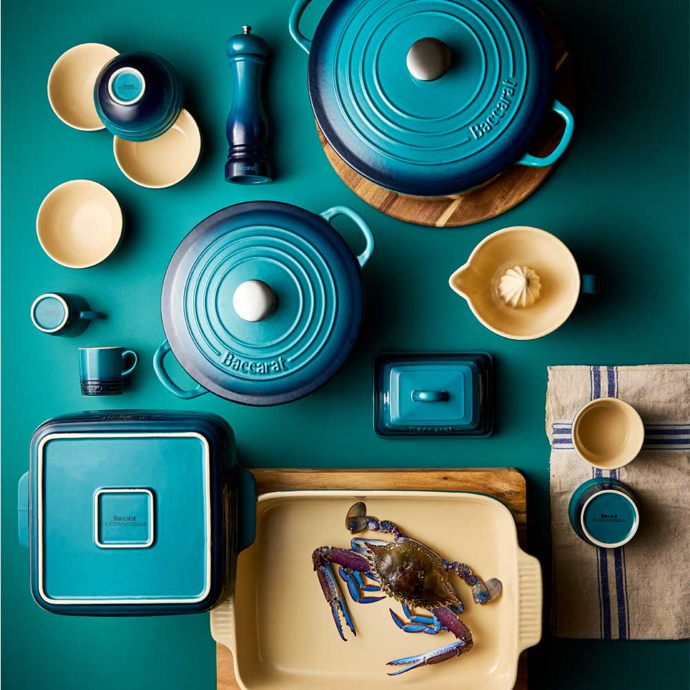 Cookware, Bakeware, and Servingware in Lagoon Blue - Baccarat