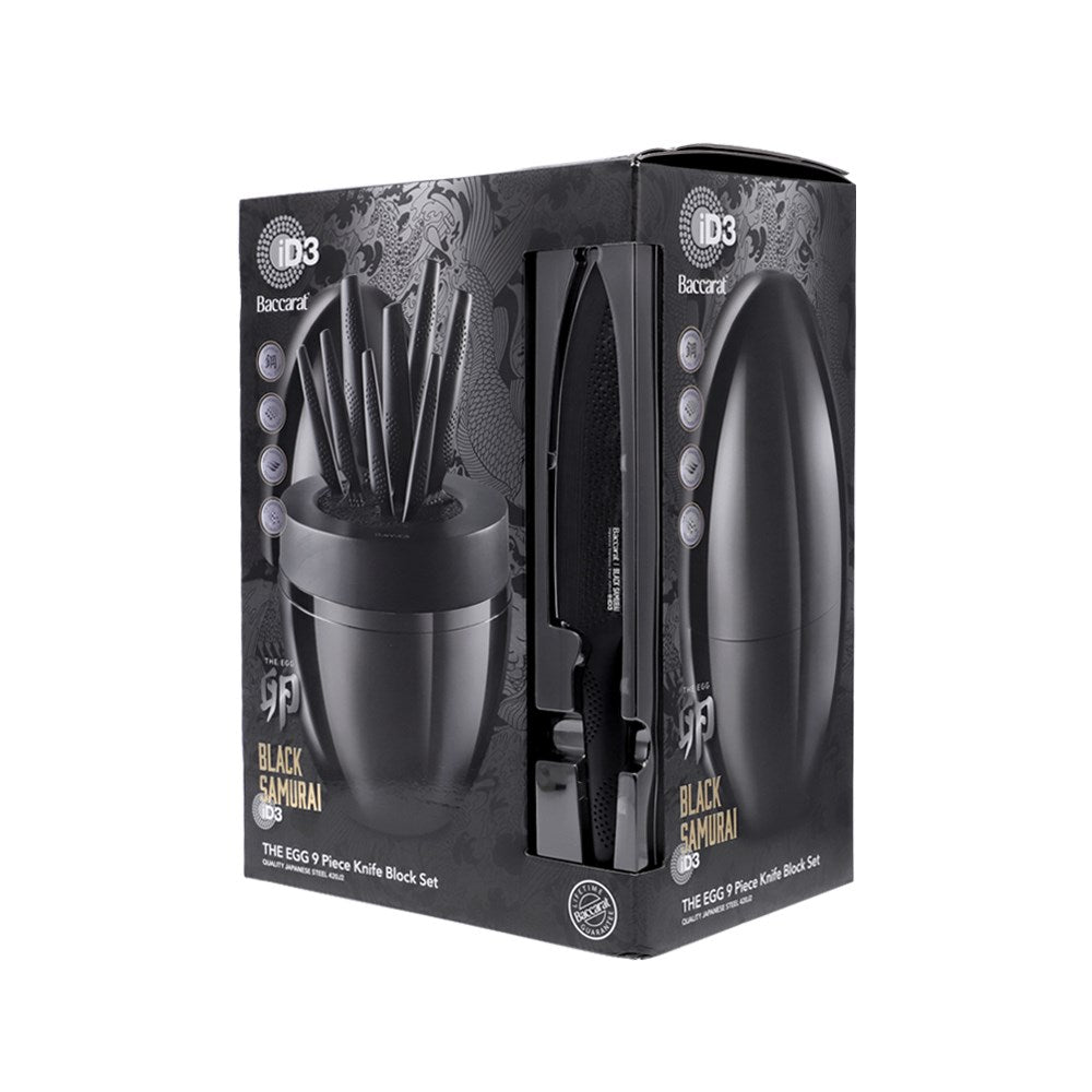 THE EGG by Baccarat iD3 BLACK SAMURAI Knife Block 9 Piece