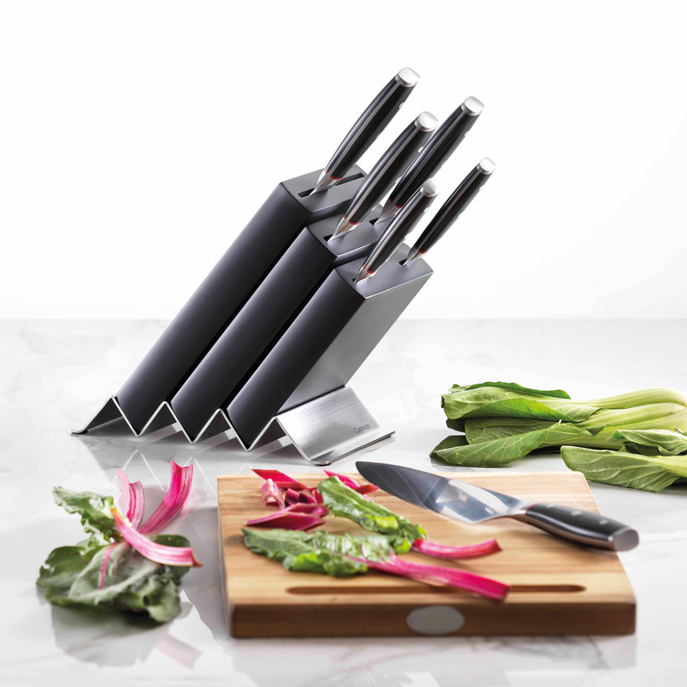 Set of six kitchen knives with black handles and silver blades - knife set - Baccarat iconix holz