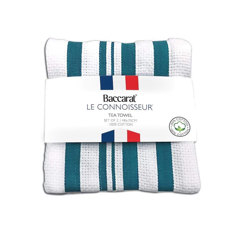 Baccarat Le Connoisseur Set of 2 Tea Towels Teal Stripe