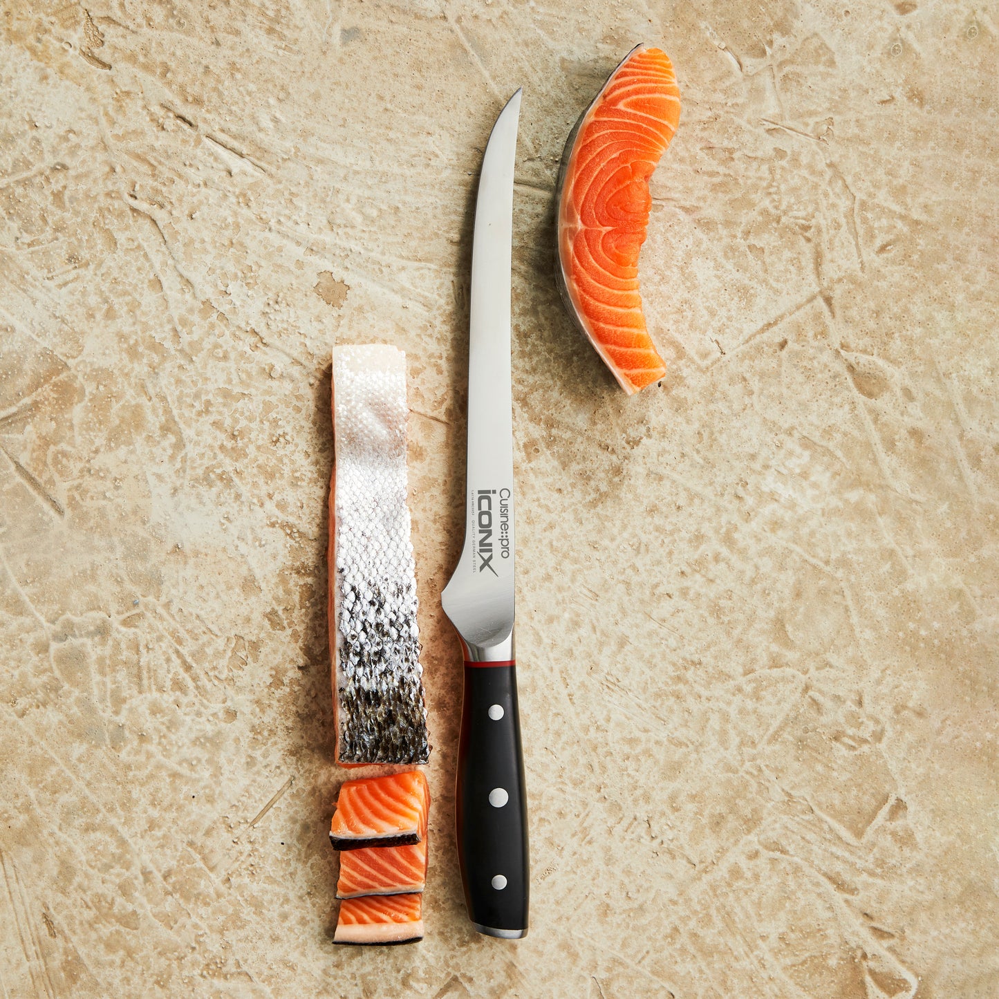 sleek boning knife with black handle and stainless steel blade - Baccarat id3 Samurai Sato