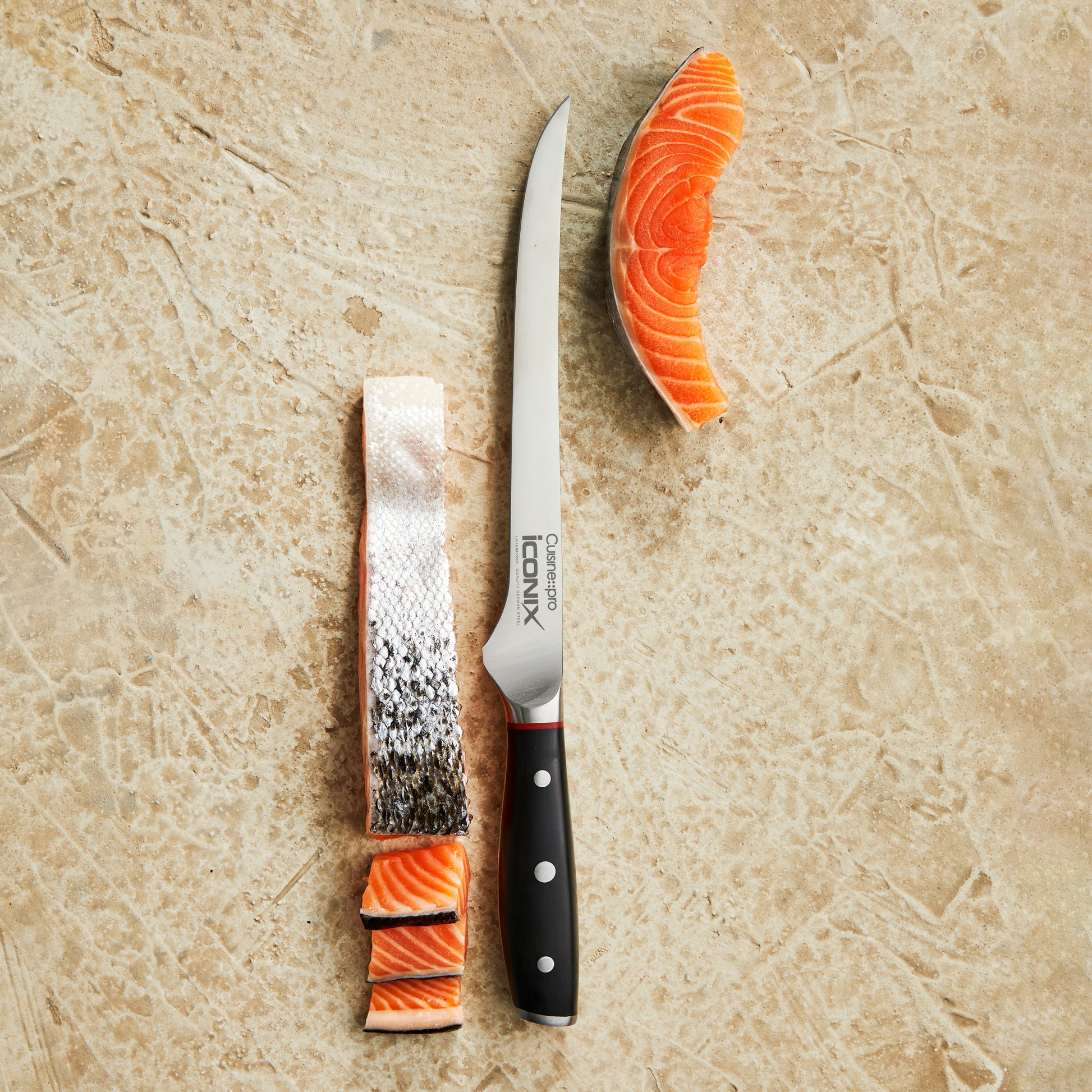 sleek boning knife with black handle and stainless steel blade - Baccarat id3 Samurai Sato