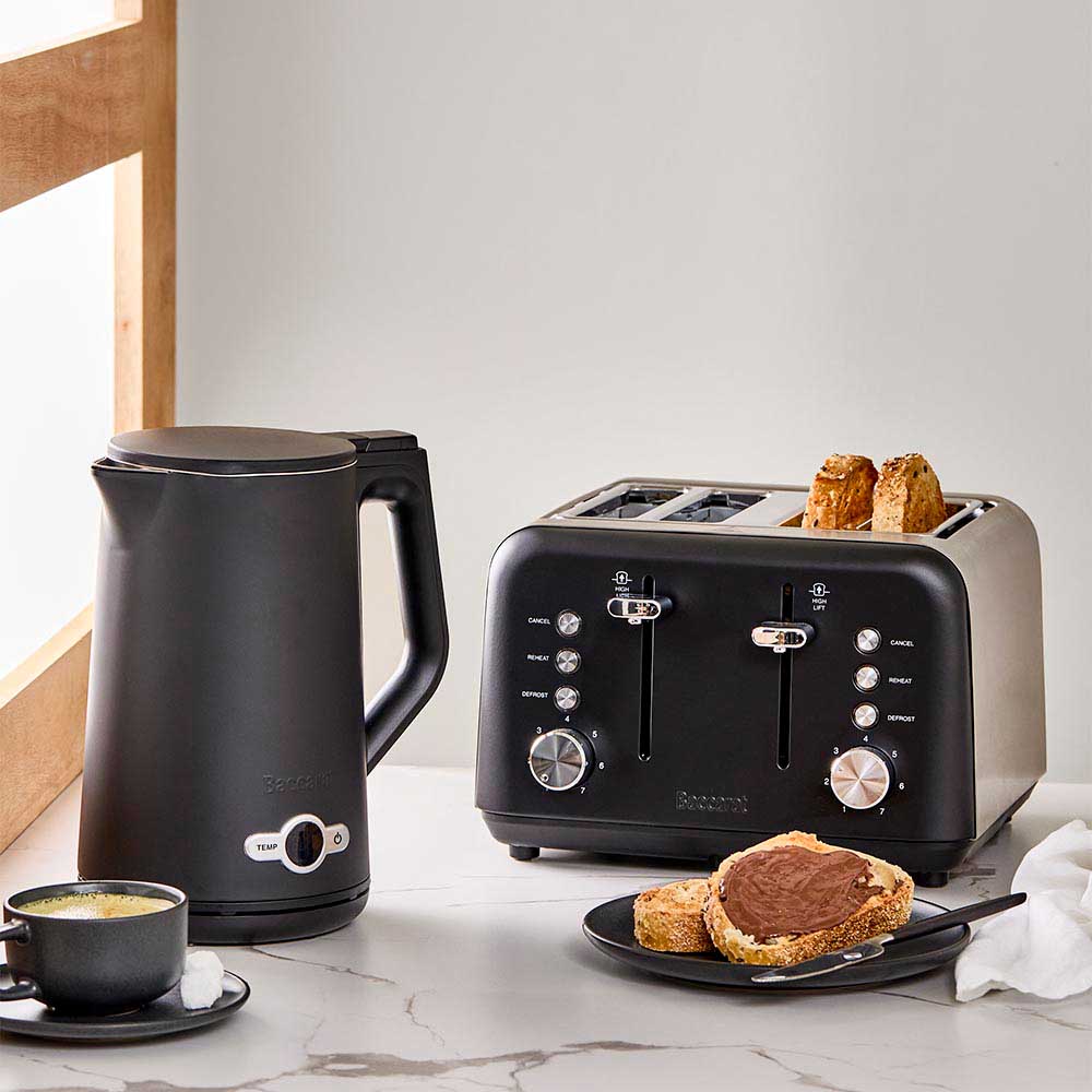 Baccarat The Toasty Slice 4 Slice Toaster and Temp Control Kettle Black