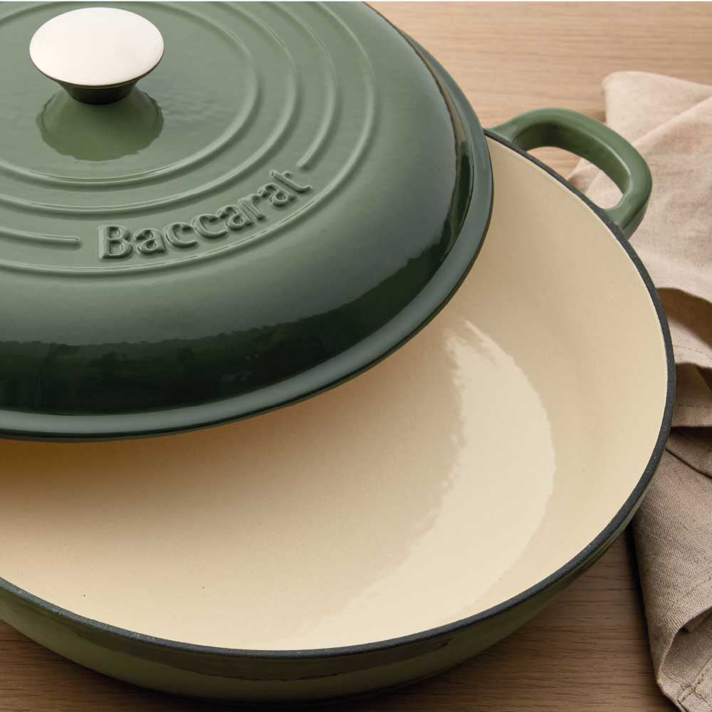 Baccarat Le Connoisseur Cast Iron Round French Saute Pan 31cm Sage Green at Baccarat