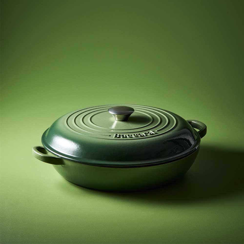 green saute pan with green background - Baccarat