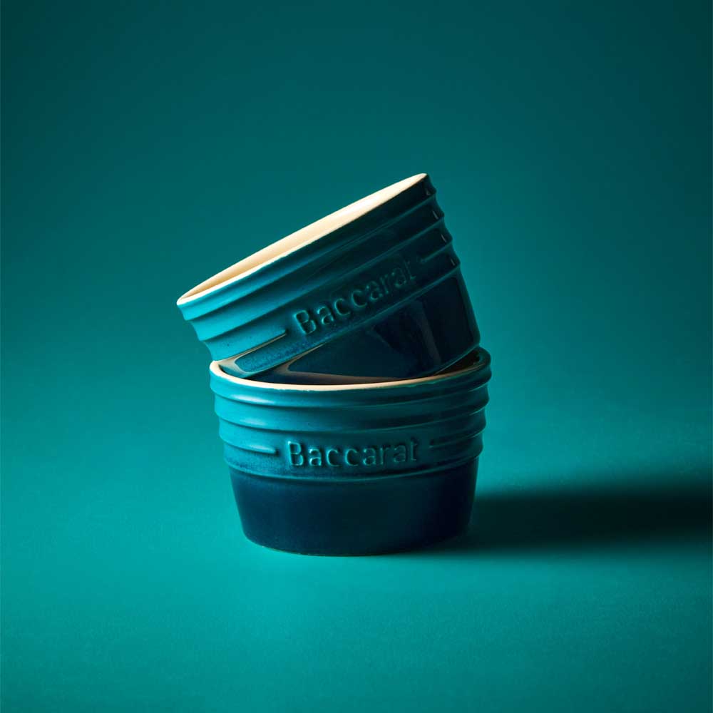 set of 2 blue ramekins with blue background - Baccarat