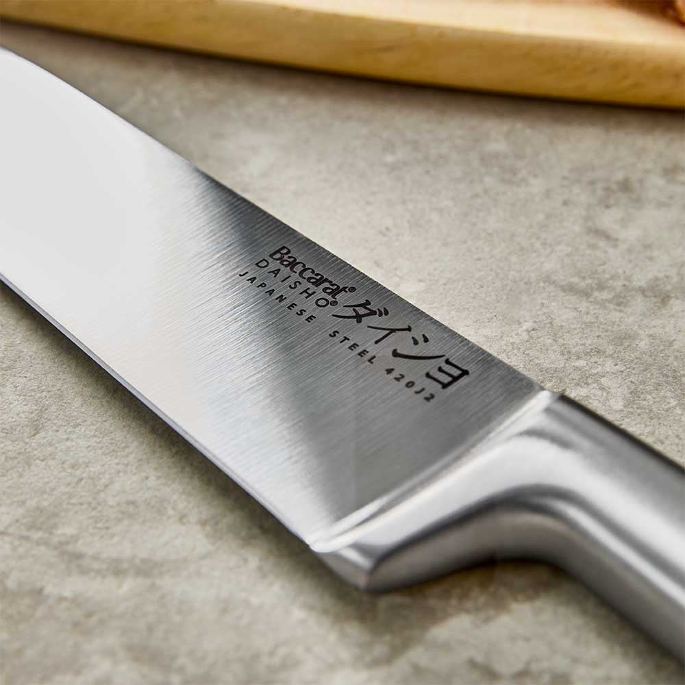 close of a japanese steel chefs knife
