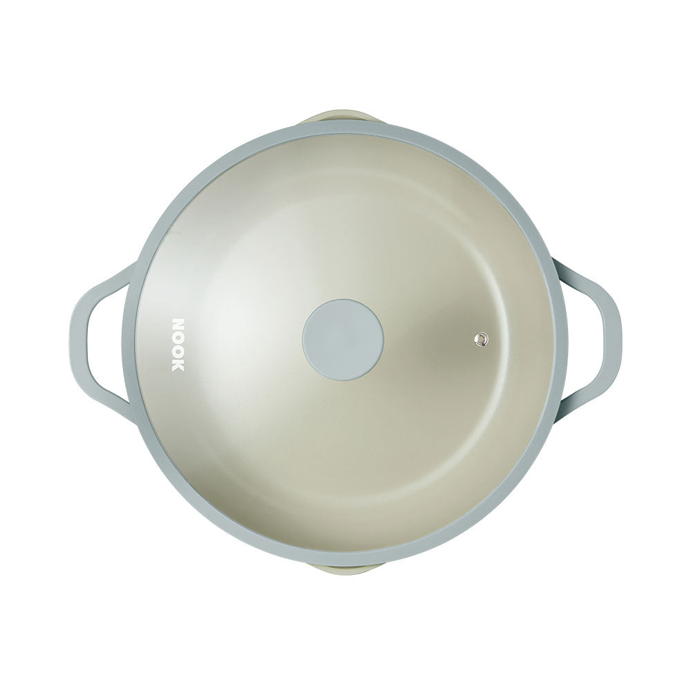 Gray pot with a lid on a white background