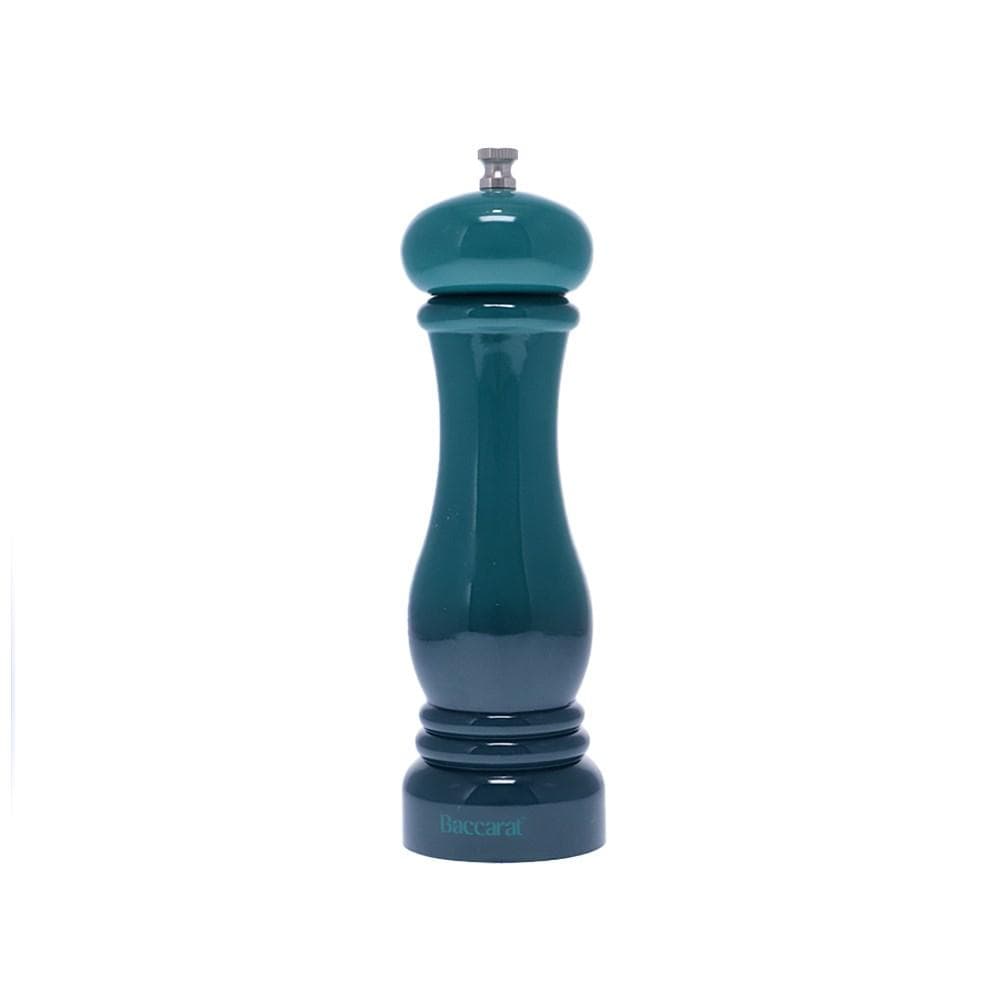 Baccarat Le Connoisseur salt and pepper grinder teal on an orange background - Baccarat